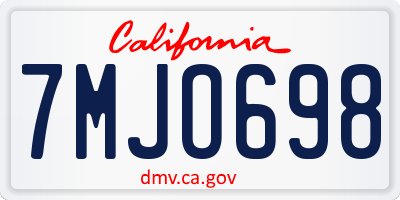 CA license plate 7MJO698