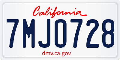 CA license plate 7MJO728