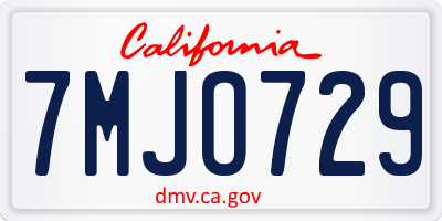 CA license plate 7MJO729