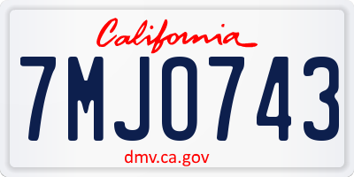 CA license plate 7MJO743