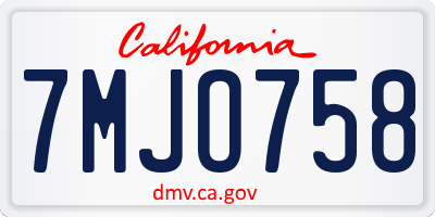 CA license plate 7MJO758