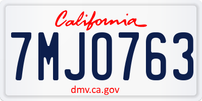 CA license plate 7MJO763