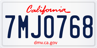 CA license plate 7MJO768