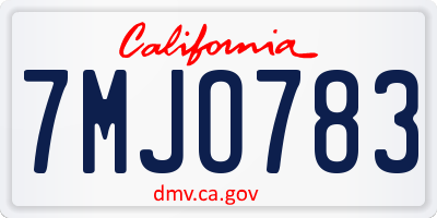 CA license plate 7MJO783