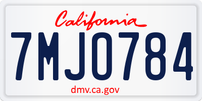 CA license plate 7MJO784