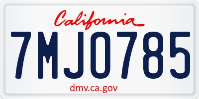 CA license plate 7MJO785