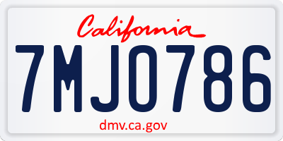 CA license plate 7MJO786