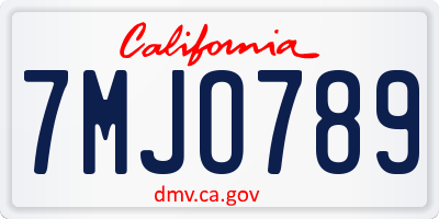 CA license plate 7MJO789