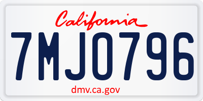 CA license plate 7MJO796