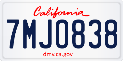 CA license plate 7MJO838