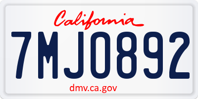 CA license plate 7MJO892