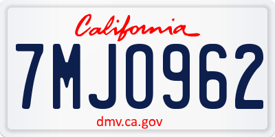 CA license plate 7MJO962