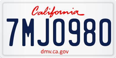 CA license plate 7MJO980