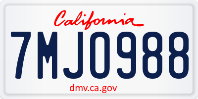 CA license plate 7MJO988