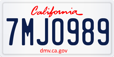 CA license plate 7MJO989