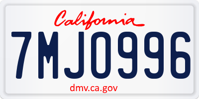 CA license plate 7MJO996