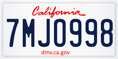 CA license plate 7MJO998