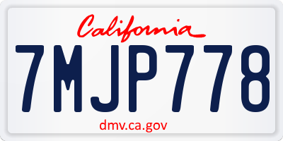 CA license plate 7MJP778