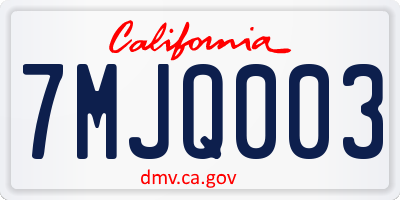 CA license plate 7MJQ003