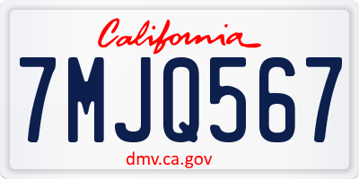 CA license plate 7MJQ567