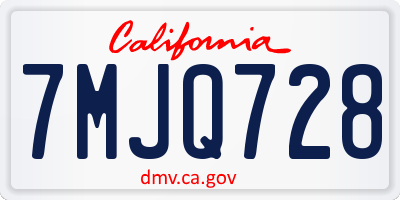 CA license plate 7MJQ728