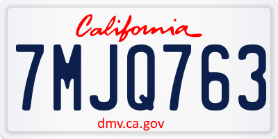 CA license plate 7MJQ763