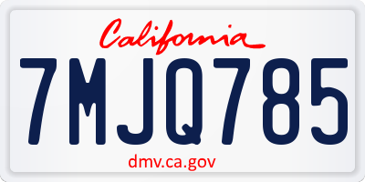 CA license plate 7MJQ785