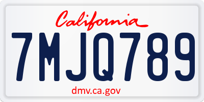CA license plate 7MJQ789