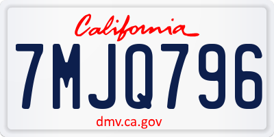 CA license plate 7MJQ796