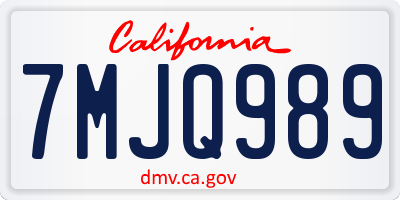 CA license plate 7MJQ989