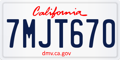 CA license plate 7MJT670