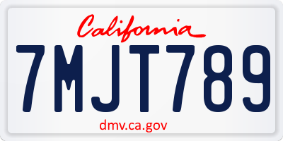 CA license plate 7MJT789