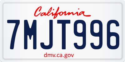 CA license plate 7MJT996