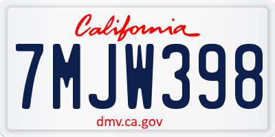 CA license plate 7MJW398