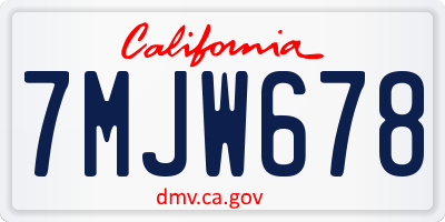 CA license plate 7MJW678