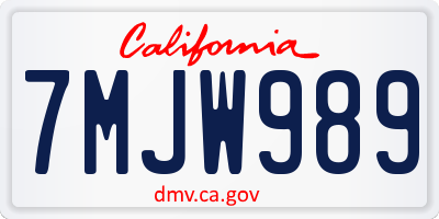 CA license plate 7MJW989