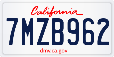 CA license plate 7MZB962