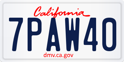 CA license plate 7PAW40