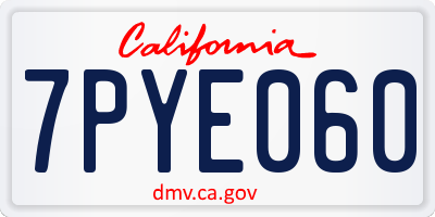CA license plate 7PYE060