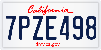 CA license plate 7PZE498