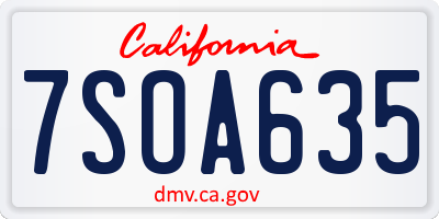 CA license plate 7SOA635