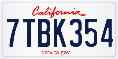 CA license plate 7TBK354