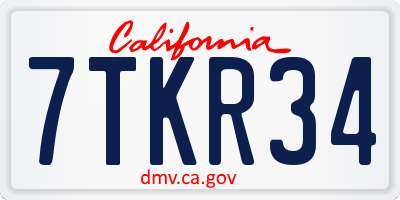 CA license plate 7TKR34