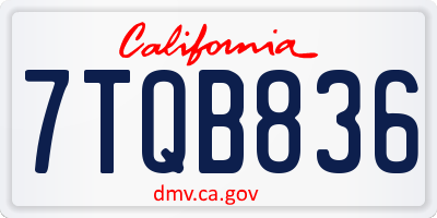 CA license plate 7TQB836