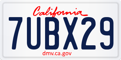 CA license plate 7UBX29