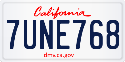 CA license plate 7UNE768