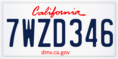 CA license plate 7WZD346