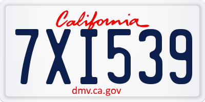 CA license plate 7XI539