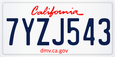 CA license plate 7YZJ543