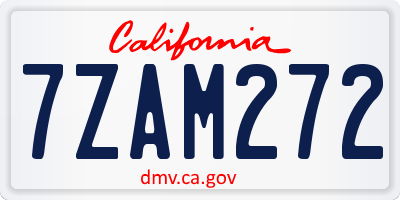 CA license plate 7ZAM272